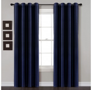 Blackout Faux Silk Navy Blue Curtain Fabric