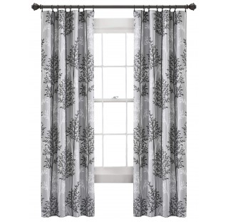 Grey Linear Tree Blackout Grommet Curtains