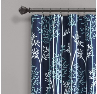 Navy Linear Tree Blackout Grommet Curtains